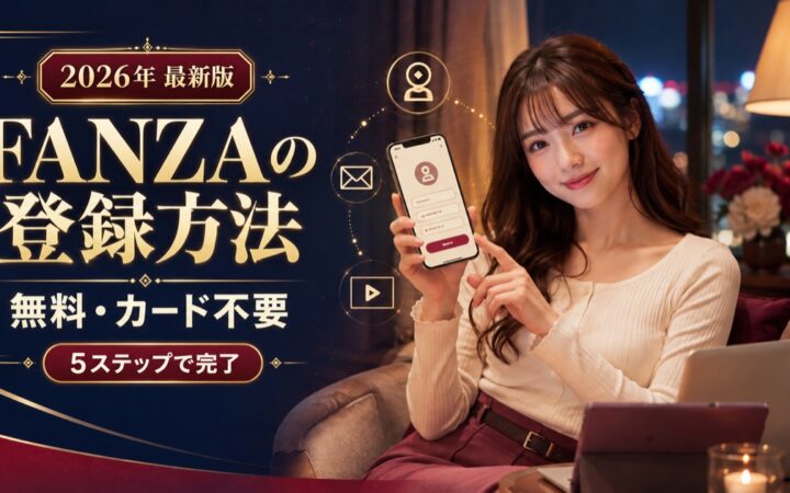 FANZAの登録方法を解説する文字入りアイキャッチ画像