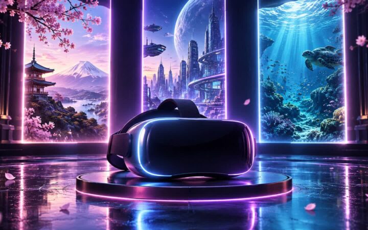 3つの没入空間とVRヘッドセットで8K作品の選び方を表したイメージ